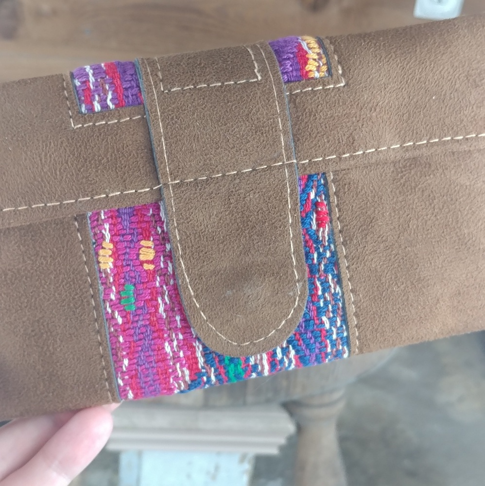 Faux Suede Wallet Brown